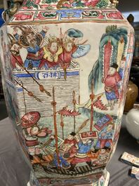 A large Chinese hexagonal famille rose vase, 19th C.